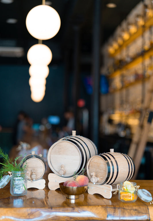 Small aging oak barrels to age your own spirits, wine, tequila, rum, and barrel aged cocktails.